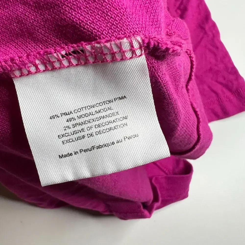 Tory‎ Burch Womens Polo Shirt Small Pink Ruffle Button Placket Pima Cotton Blend
